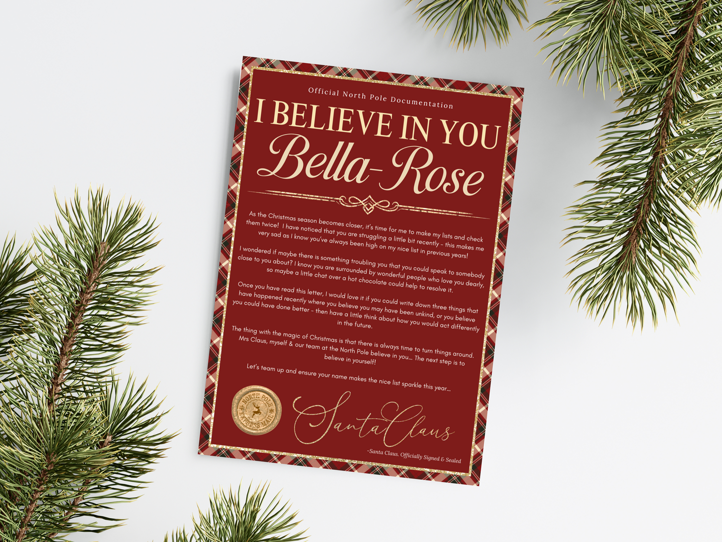 Personalised Red Tartan Christmas Letter