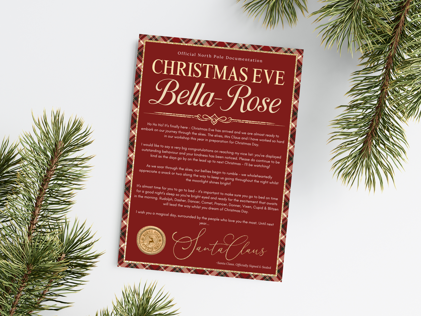 Personalised Red Tartan Christmas Letter
