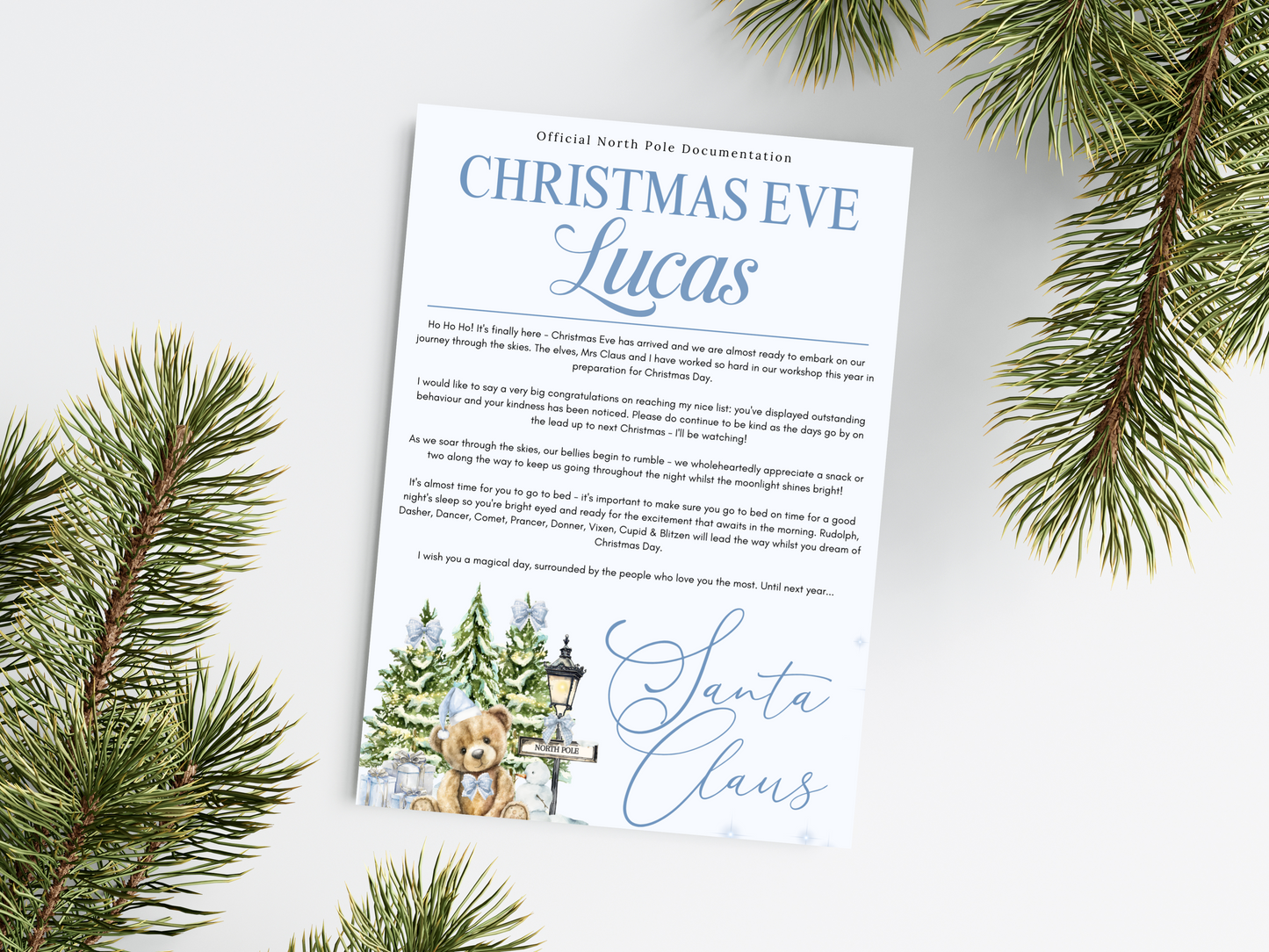 Personalised Blue Bear Christmas Letter