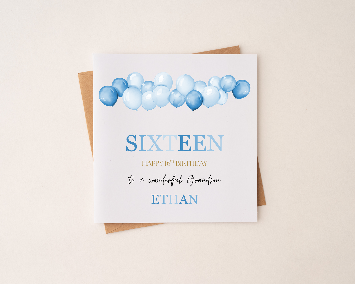 Personalised Balloon Happy Birthday Card Blue