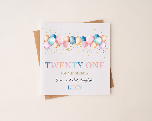 Personalised Balloon Happy Birthday Card Pink