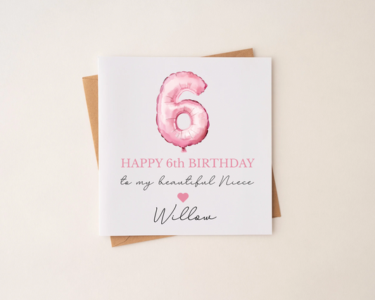Personalised Balloon Happy Birthday Card Pink