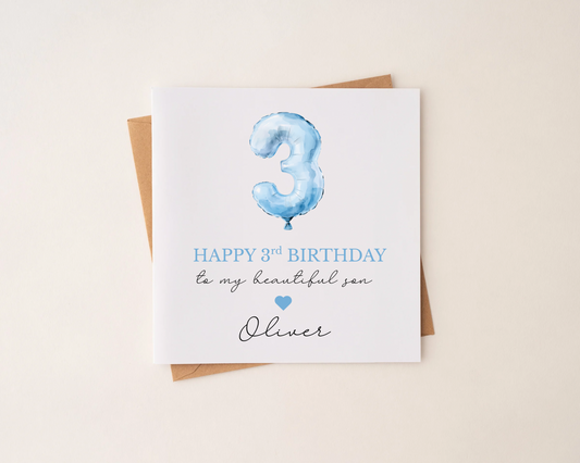 Personalised Balloon Happy Birthday Card Blue