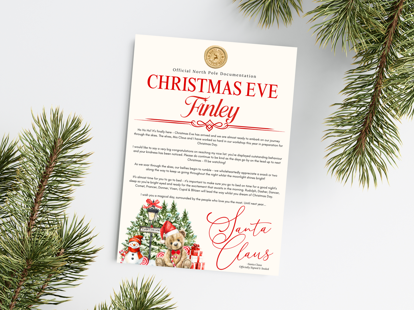Personalised Red Bear Christmas Letter