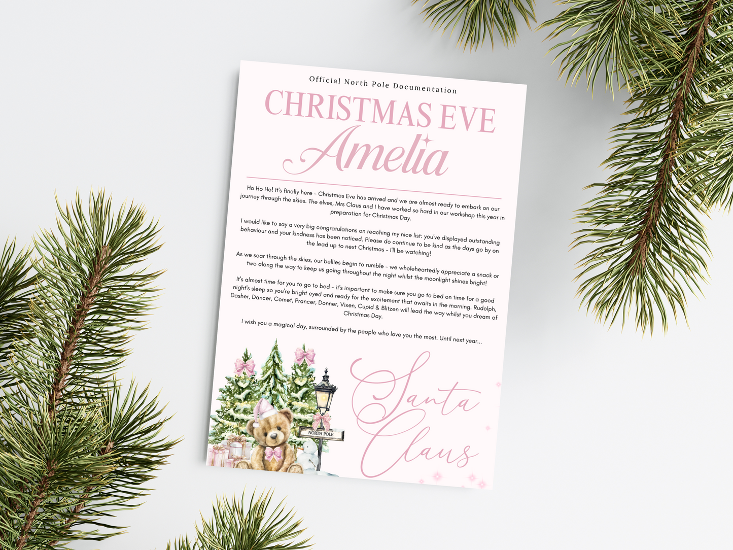 Personalised Pink Bear Christmas Letter