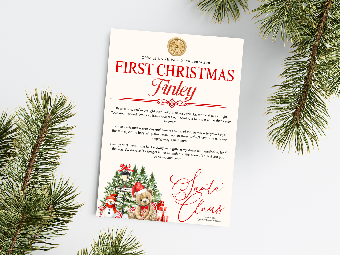 Personalised Red Bear Christmas Letter