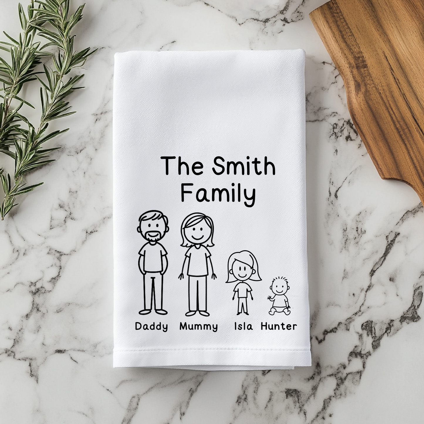 Personalised Doodle People Tea Towel