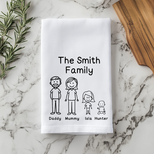 Personalised Doodle People Tea Towel