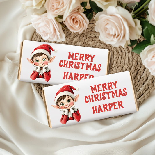 Personalised Christmas Elf Chocolate Wrapper