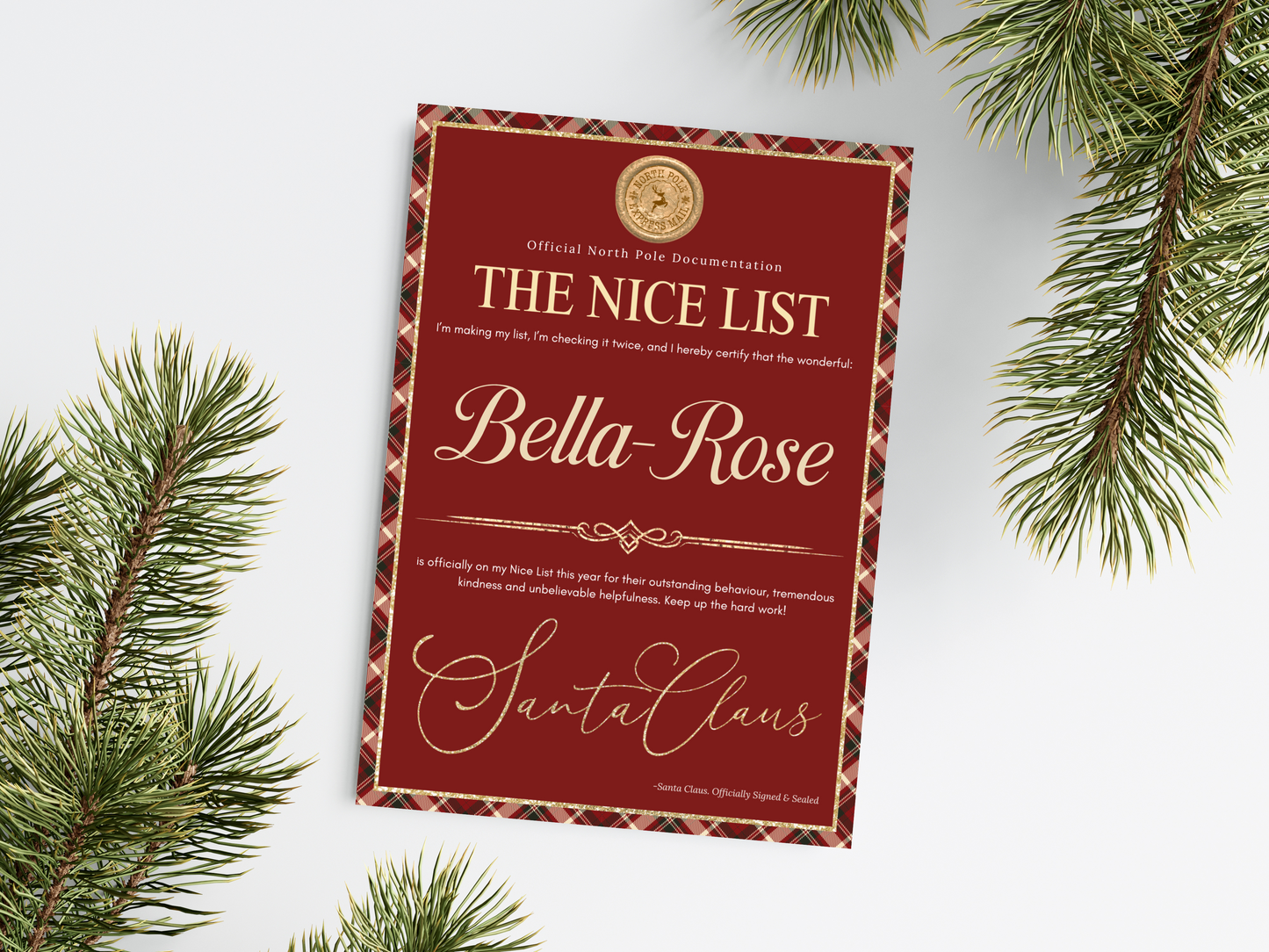 Personalised Red Tartan Christmas Letter
