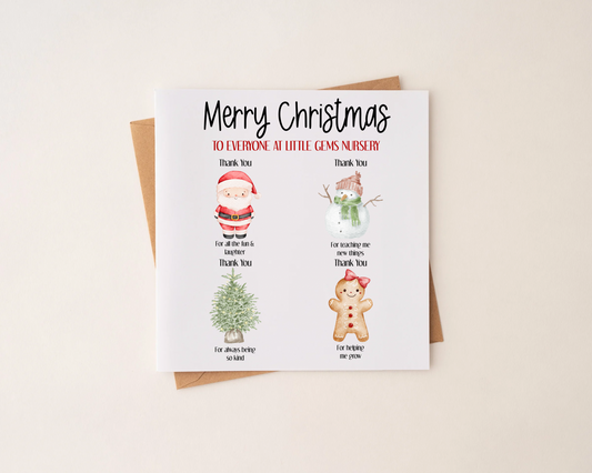 Personalised Teacher/Nursery Christmas Card