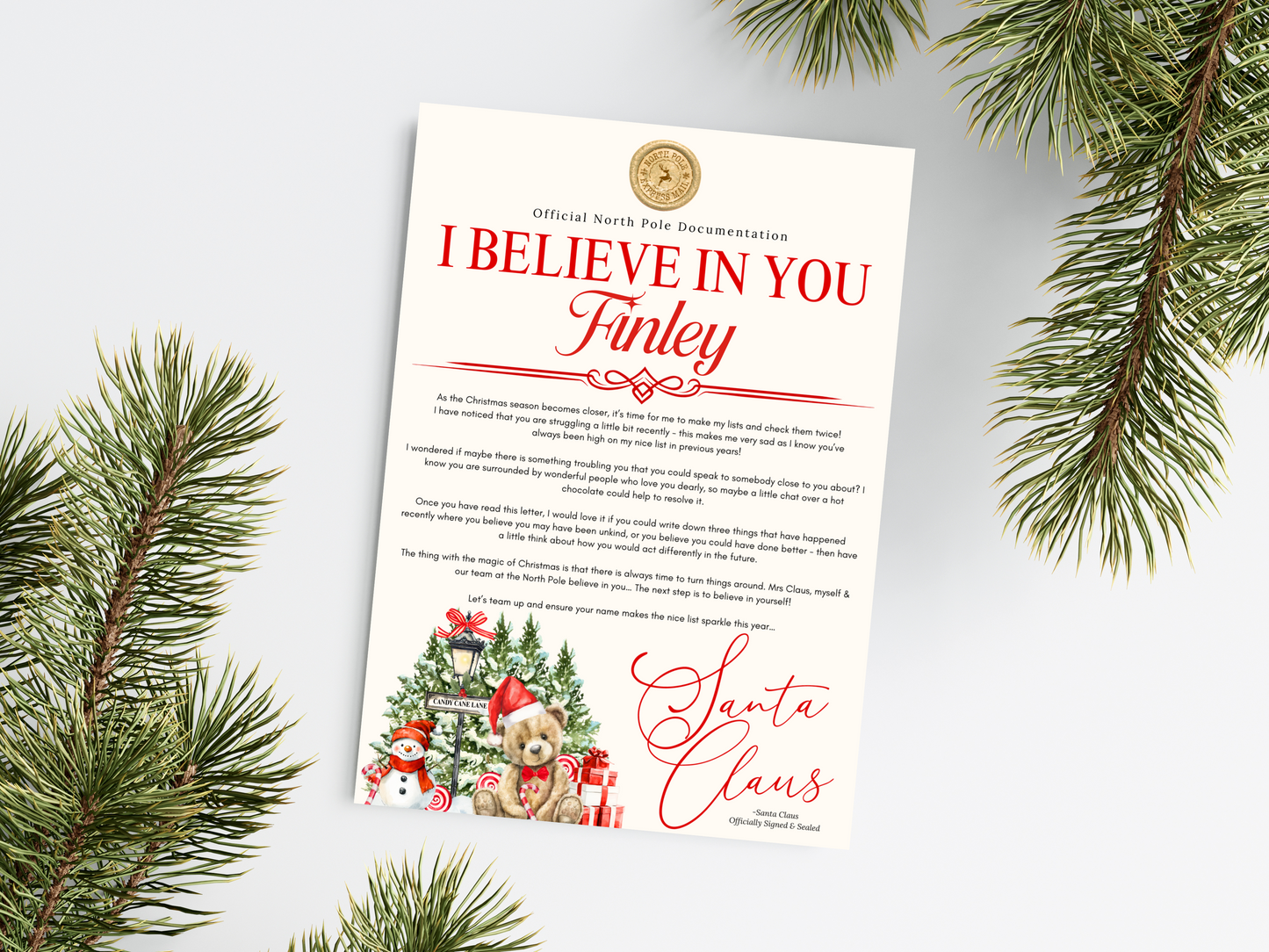 Personalised Red Bear Christmas Letter