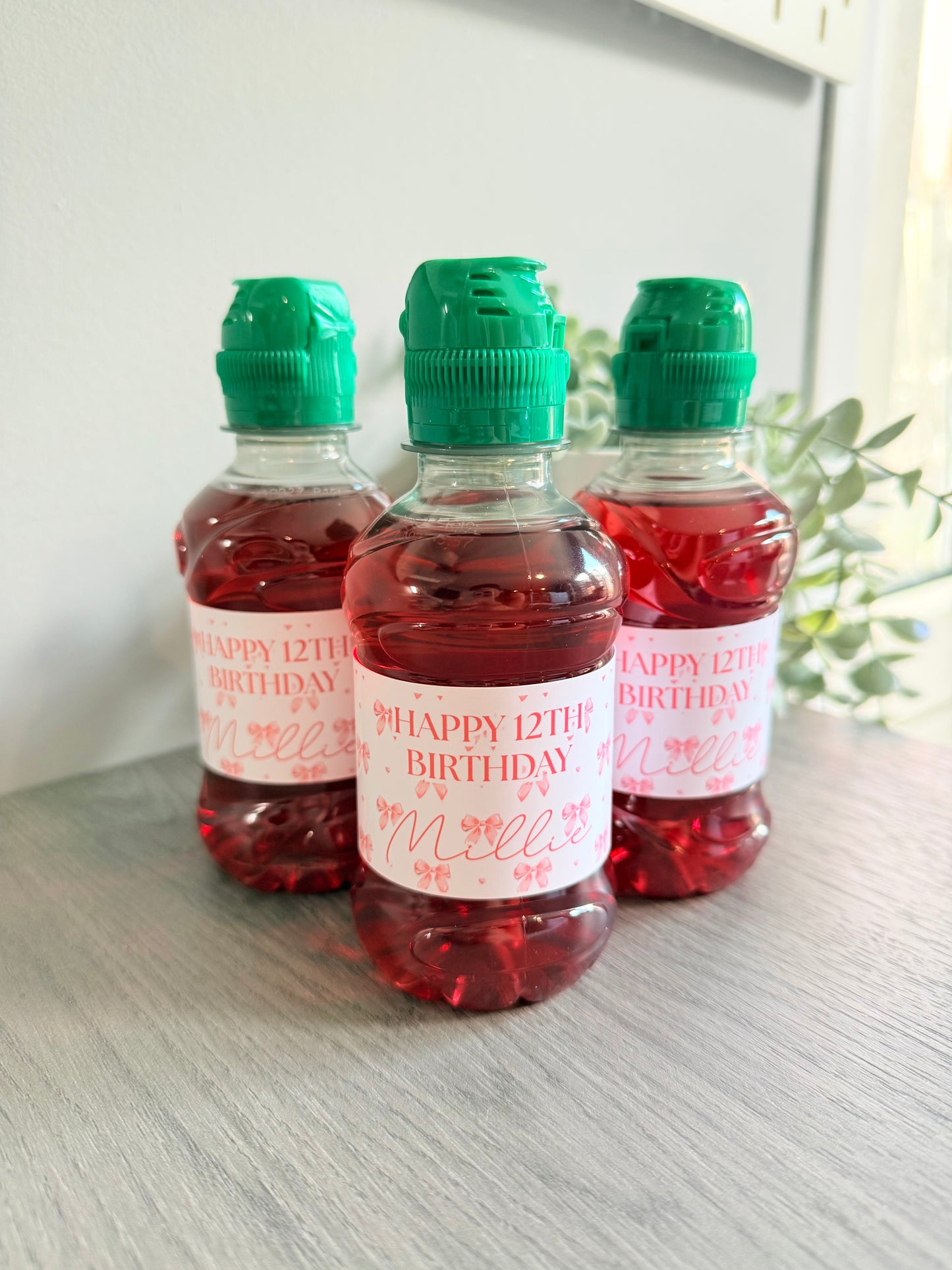 Personalised Birthday Bow Fruit Shoot Labels
