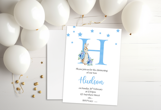 Personalised Bunny Christening Invite